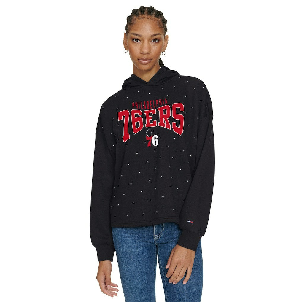 Philadelphia 76ers Tommy Jeans Women's Stella Cropped Pullover Hoodie - Black shop