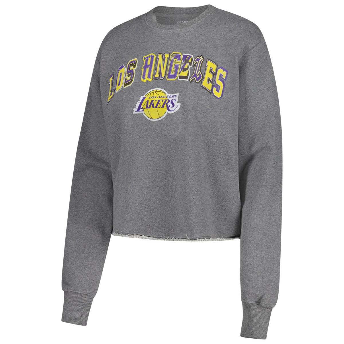 Los Angeles Lakers Sportiqe Women's Varsity Collection Kacey Cropped Pullover Sweatshirt - Heather Gray discount