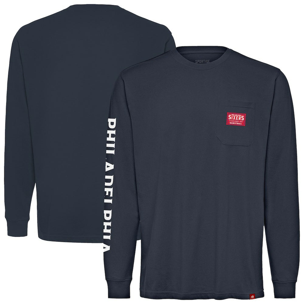 Philadelphia 76ers Sportiqe Unisex Wales Heavyweight Pocket Long Sleeve T-Shirt - Navy discount