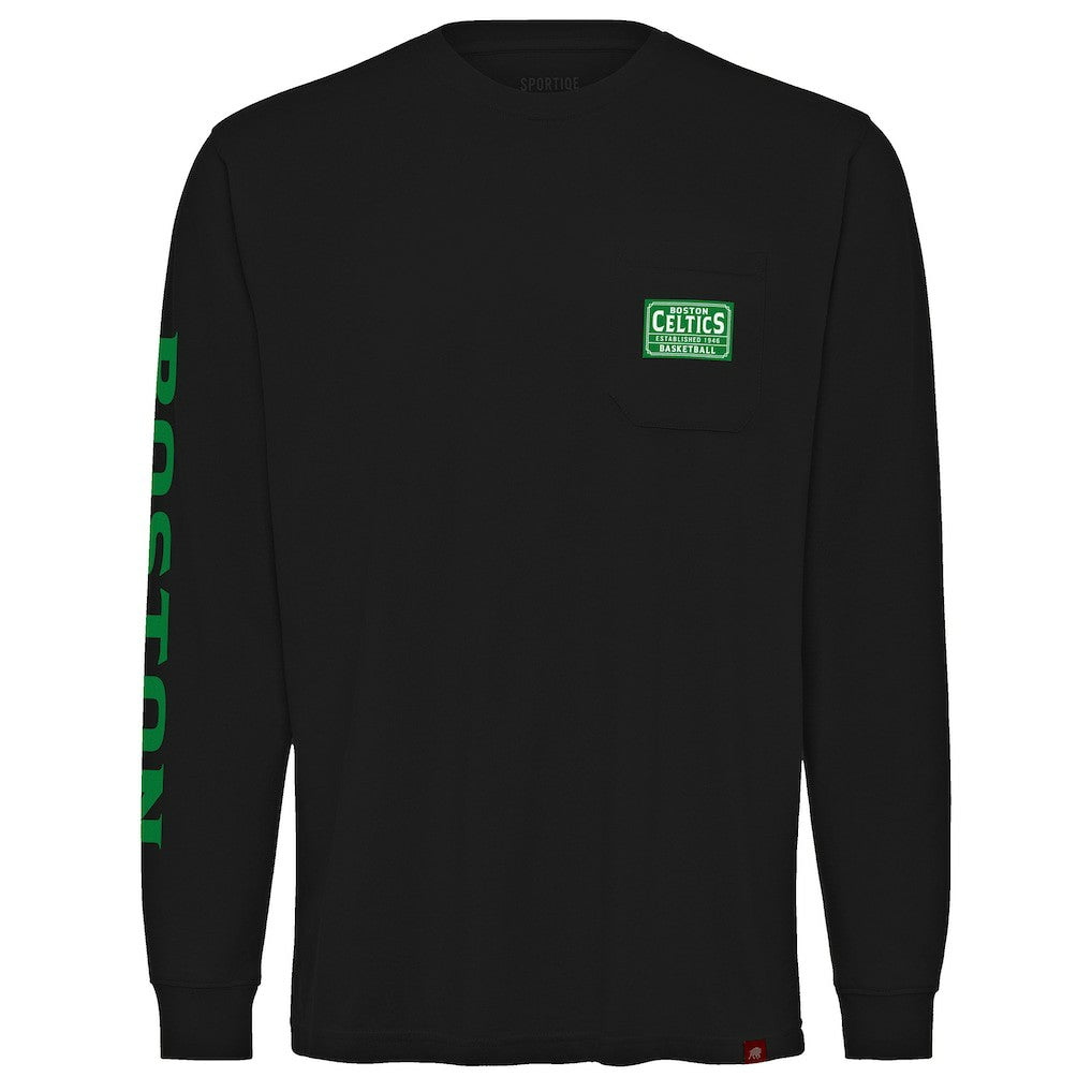 Boston Celtics Sportiqe Unisex Wales Heavyweight Pocket Long Sleeve T-Shirt - Black cheap