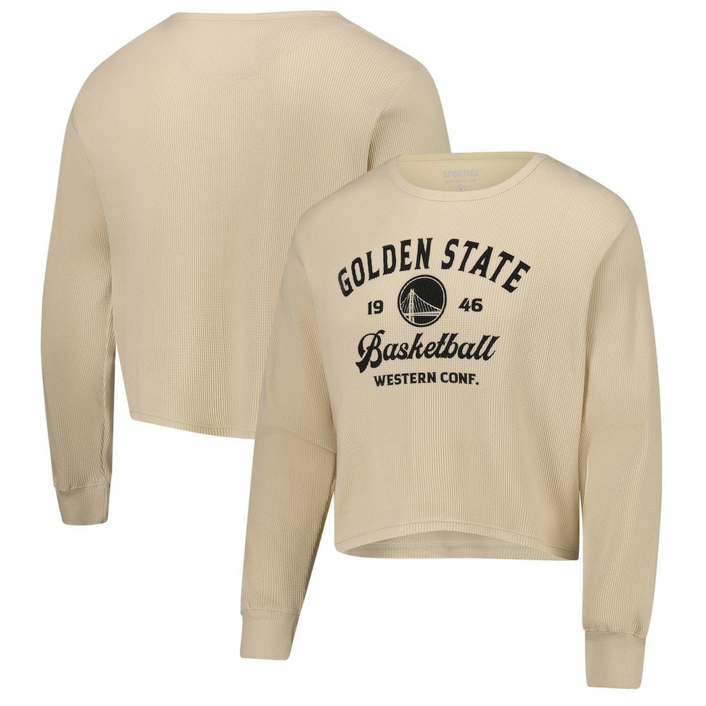 Golden State Warriors Sportiqe Unisex High Country Collection Cullen Cropped Waffle Knit Long Sleeve T-Shirt sale - Cream on sale