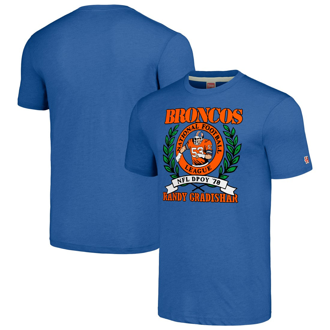 Randy Gradishar Denver Broncos Homage Unisex Caricature Retired Player Tri-Blend T-Shirt - Royal discount