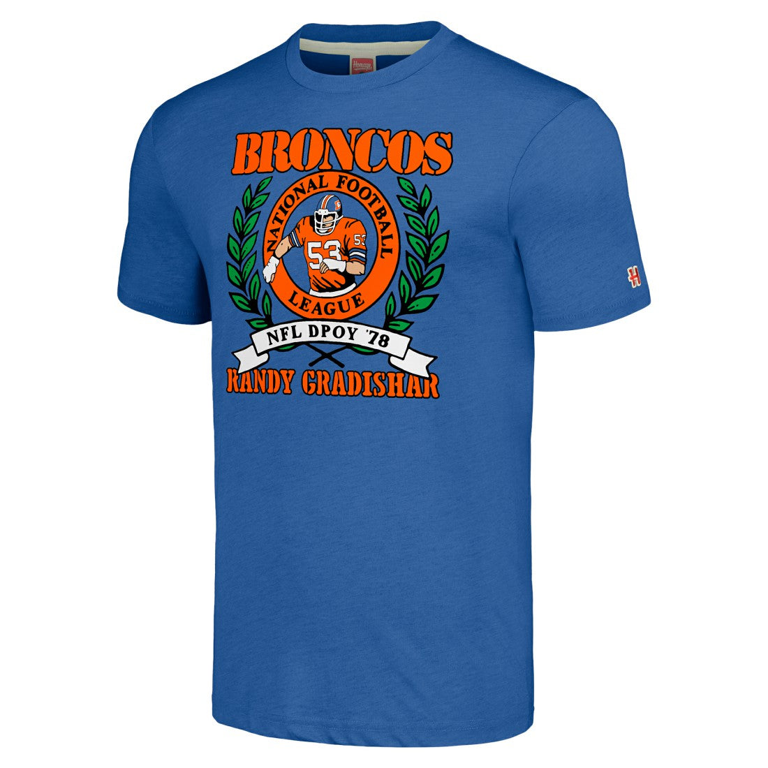 Randy Gradishar Denver Broncos Homage Unisex Caricature Retired Player Tri-Blend T-Shirt - Royal discount