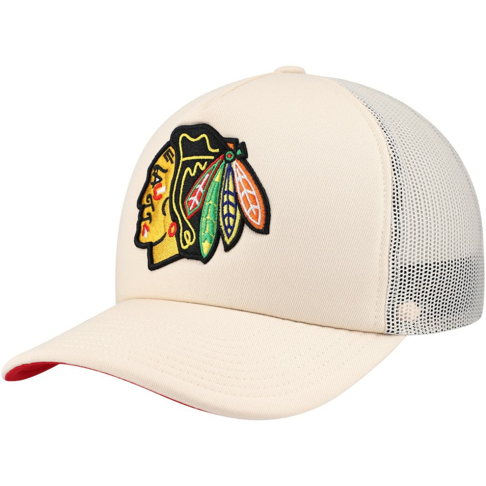 Chicago Blackhawks Mitchell & Ness Foam Front Trucker Adjustable Hat - Cream Hats