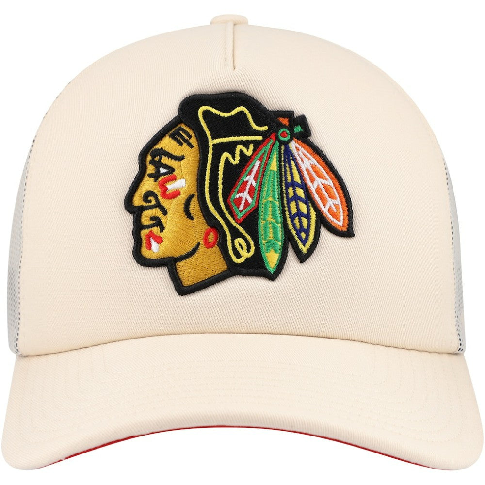 Chicago Blackhawks Mitchell & Ness Foam Front Trucker Adjustable Hat - Cream Hats