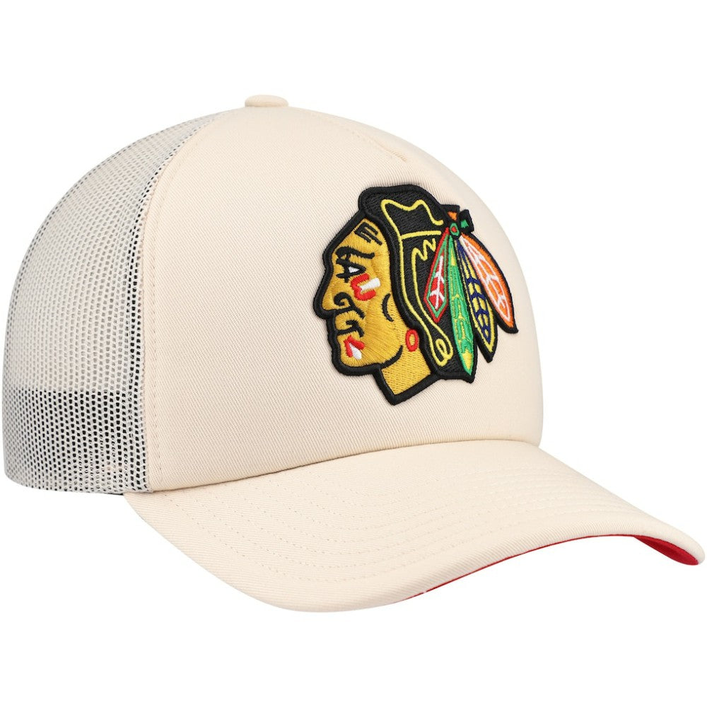Chicago Blackhawks Mitchell & Ness Foam Front Trucker Adjustable Hat - Cream Hats