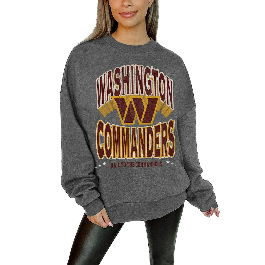 Washington Commanders Gameday Couture Women's Oversized Long Weekend Premium Fleece Drop Shoulder Pullover Sweatshirt - Charcoal for sale