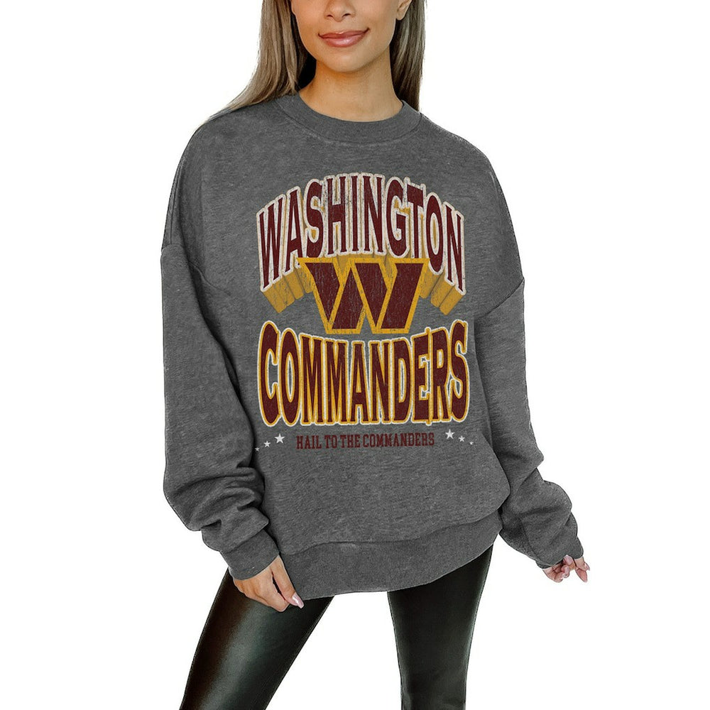 Washington Commanders Gameday Couture Women's Oversized Long Weekend Premium Fleece Drop Shoulder Pullover Sweatshirt - Charcoal for sale