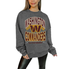 Washington Commanders Gameday Couture Women's Oversized Long Weekend Premium Fleece Drop Shoulder Pullover Sweatshirt - Charcoal for sale