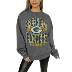 Green Bay Packers Gameday Couture Women's Oversized Long Weekend Premium Fleece Drop Shoulder Pullover Sweatshirt - Charcoal online