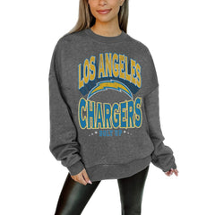 Los Angeles Chargers Gameday Couture Women's Oversized Long Weekend Premium Fleece Drop Shoulder Pullover Sweatshirt - Charcoal cheap