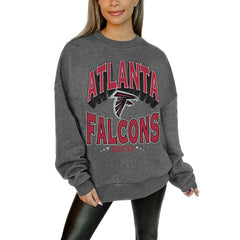 Atlanta Falcons Gameday Couture Women's Oversized Long Weekend Premium Fleece Drop Shoulder Pullover Sweatshirt - Charcoal discount