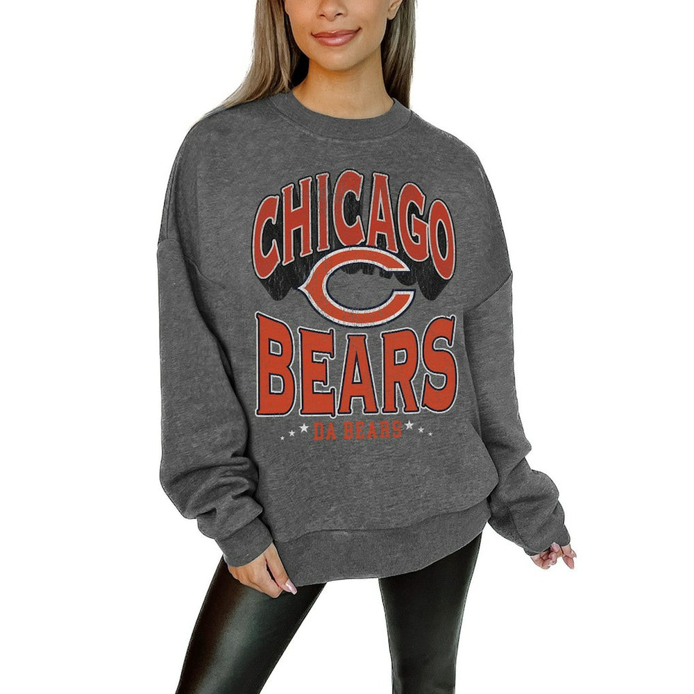 Chicago Bears Gameday Couture Women's Oversized Long Weekend Premium Fleece Drop Shoulder Pullover Sweatshirt - Charcoal cheap