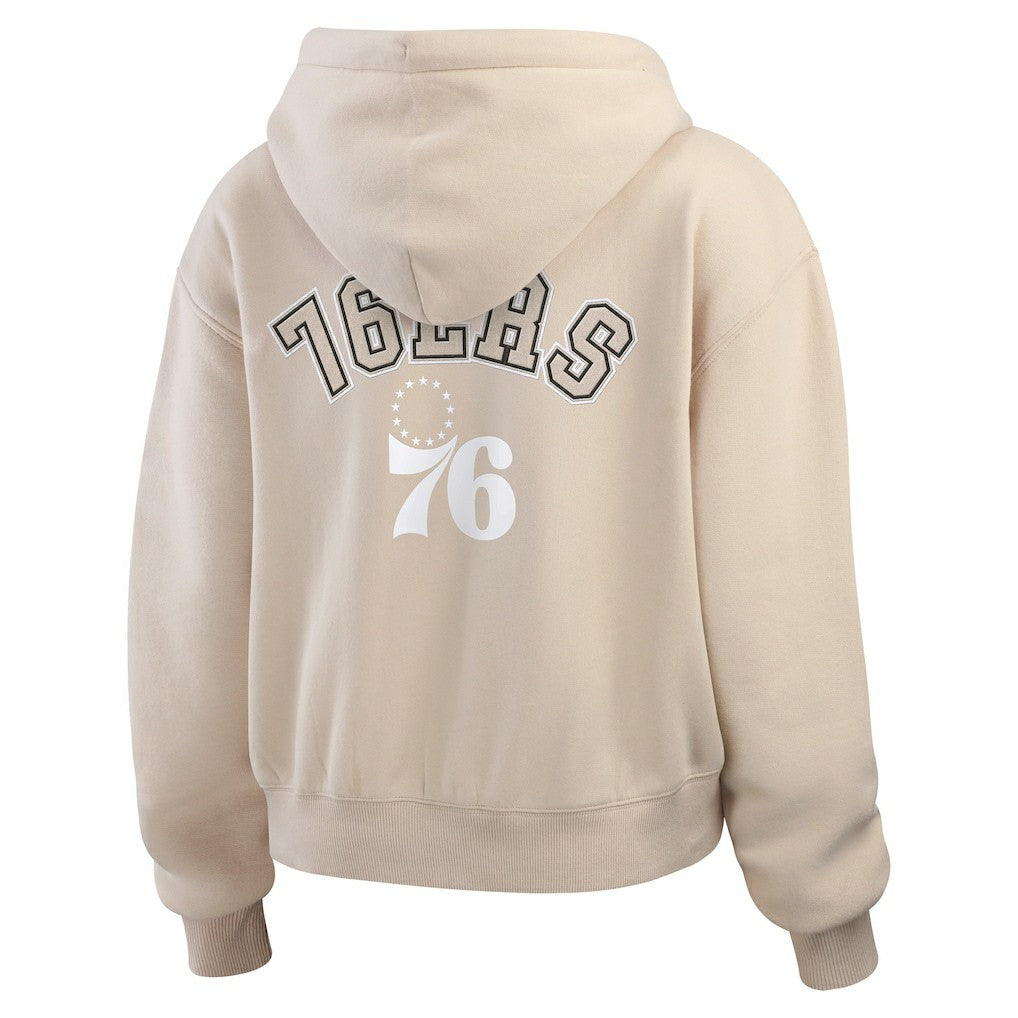 Philadelphia 76ers WEAR by Erin Andrews Women's Tonal Felt Patch Full-Zip Hoodie - Tan cheap