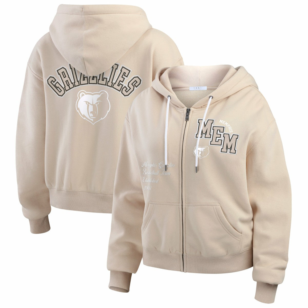 Memphis Grizzlies WEAR by Erin Andrews Women's Plus Size Tonal Felt Patch Full-Zip Hoodie - Cream cheap