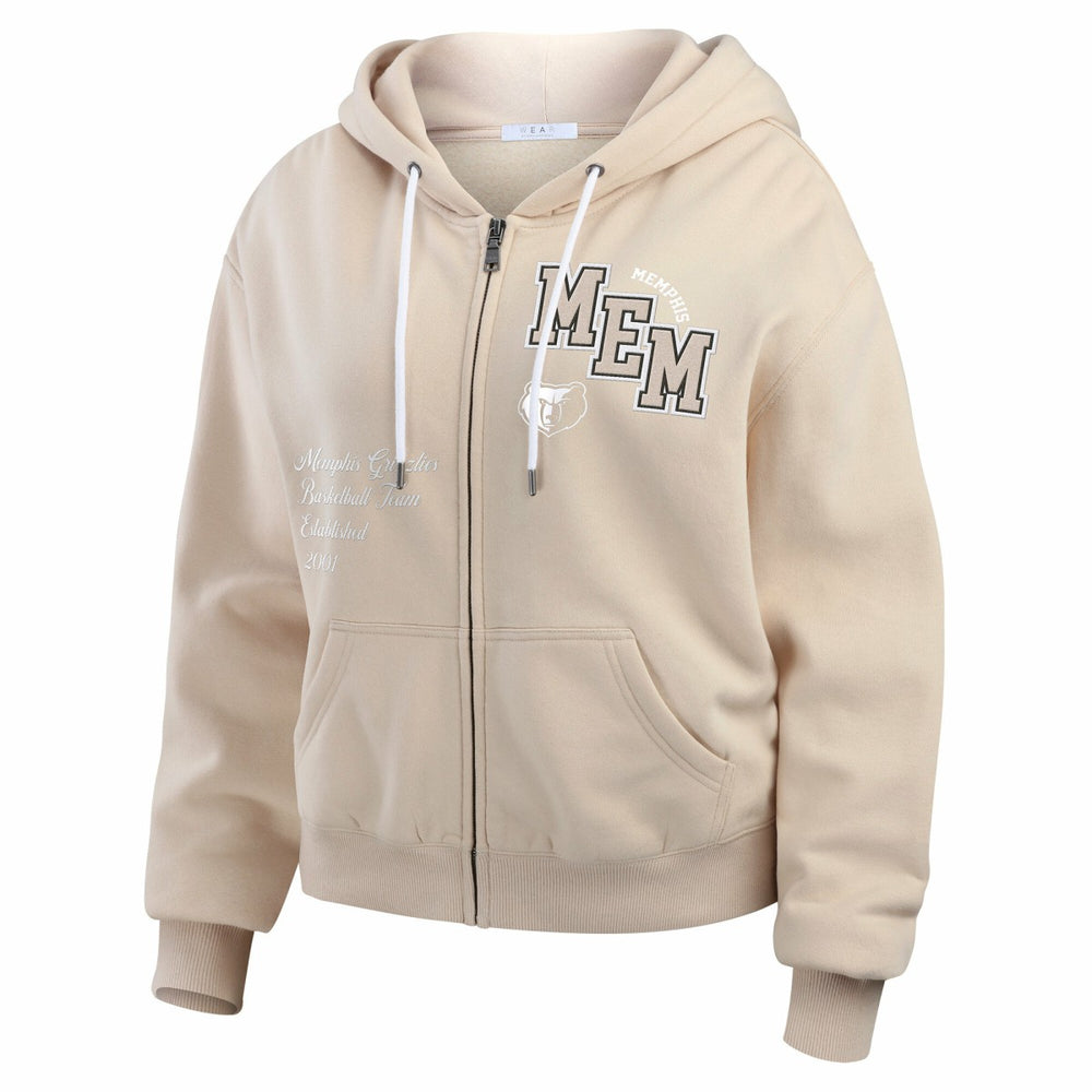 Memphis Grizzlies WEAR by Erin Andrews Women's Plus Size Tonal Felt Patch Full-Zip Hoodie - Cream cheap