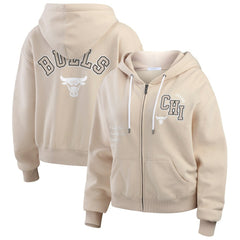 Chicago Bulls WEAR by Erin Andrews Women's Plus Size Tonal Felt Patch Full-Zip Hoodie - Cream shop