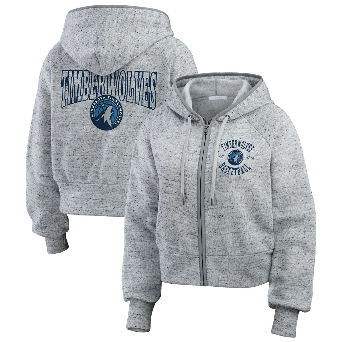 Minnesota Timberwolves WEAR by Erin Andrews Women's Speckled Radiator Full-Zip Hoodie - Heather Gray shop