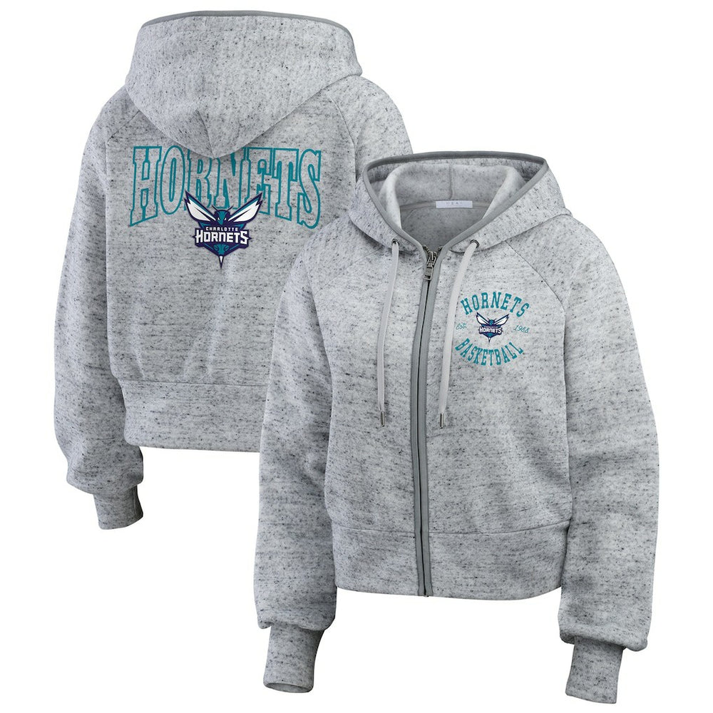 Charlotte Hornets WEAR by Erin Andrews Women's Speckled Radiator Full-Zip Hoodie - Heather Gray on sale
