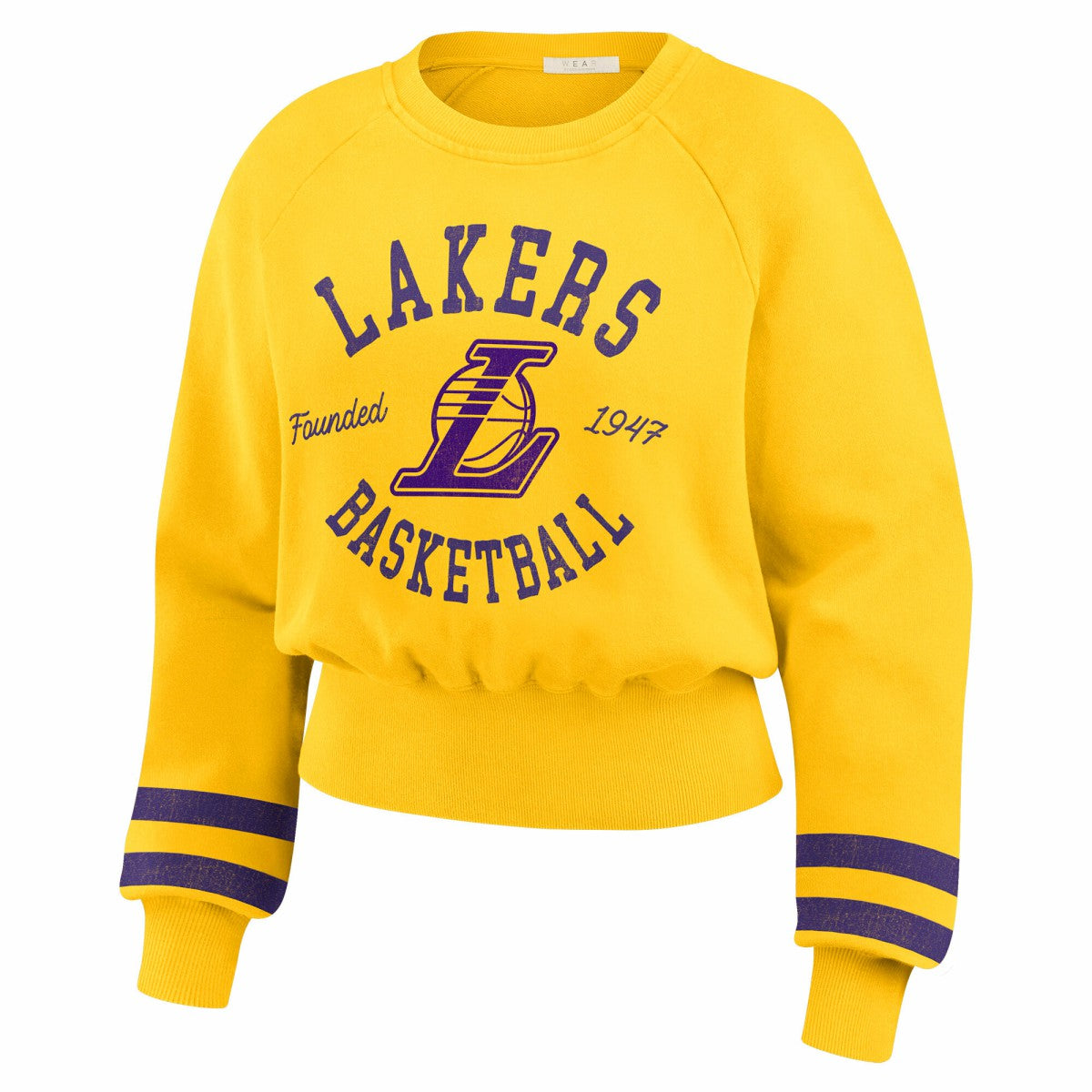 Los Angeles Lakers WEAR by Erin Andrews Women's Vintage Raglan Cropped Pullover Sweatshirt - Gold cheap