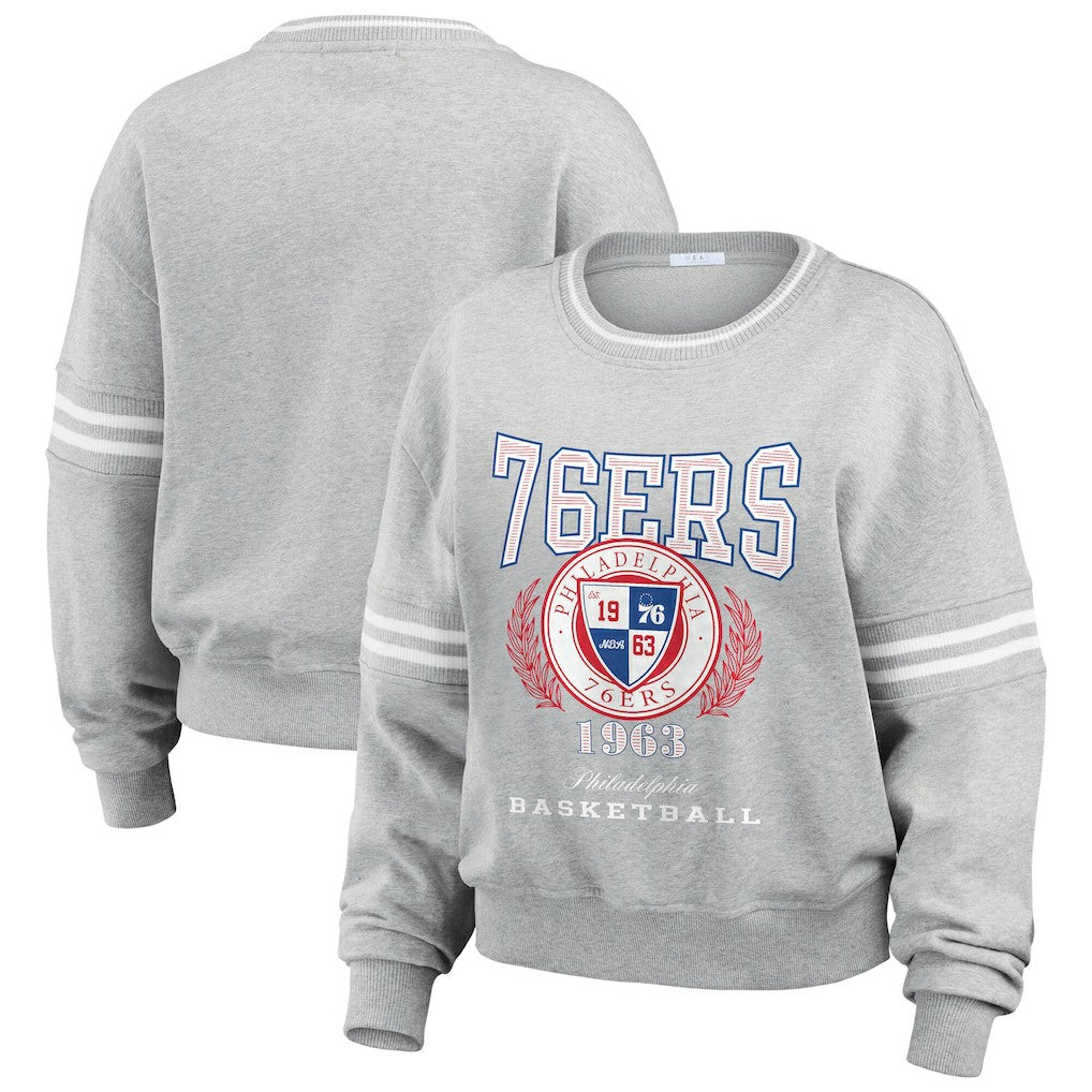 Philadelphia 76ers WEAR by Erin Andrews Women's French Terry Pullover Sweatshirt - Heather Gray on sale