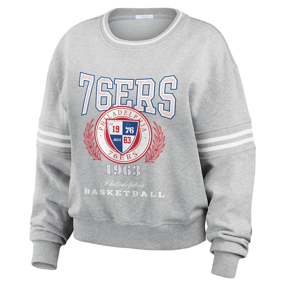 Philadelphia 76ers WEAR by Erin Andrews Women's French Terry Pullover Sweatshirt - Heather Gray on sale