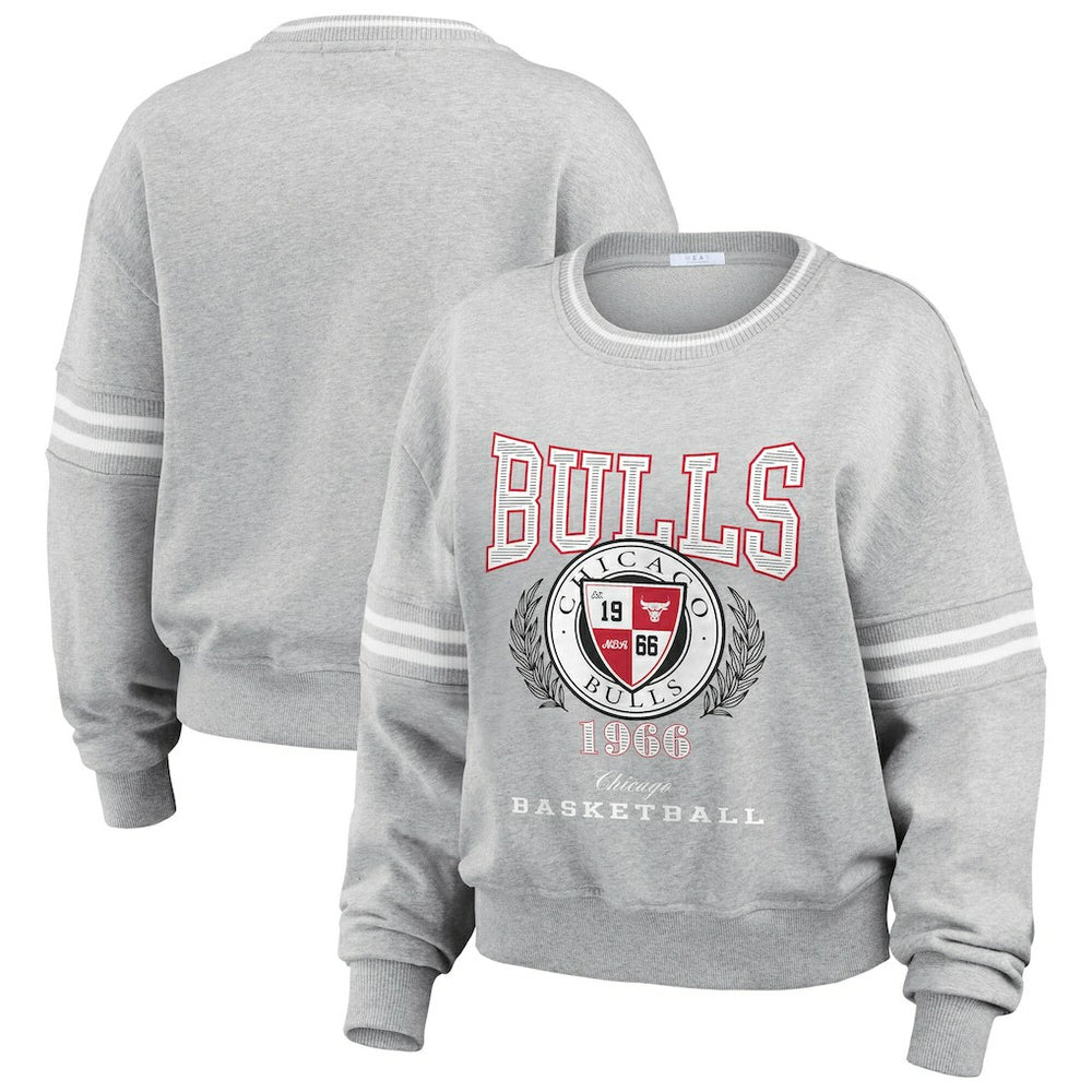 Chicago Bulls WEAR by Erin Andrews Women's French Terry Pullover Sweatshirt - Heather Gray for sale