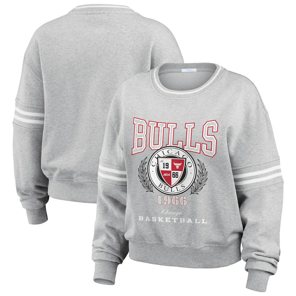 Chicago Bulls WEAR by Erin Andrews Women's French Terry Pullover Sweatshirt - Heather Gray for sale