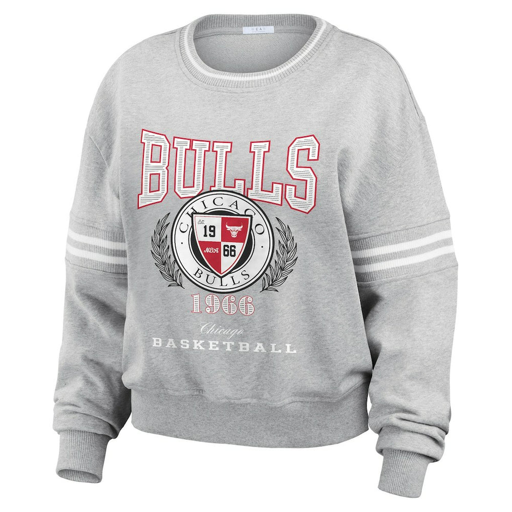 Chicago Bulls WEAR by Erin Andrews Women's French Terry Pullover Sweatshirt - Heather Gray for sale