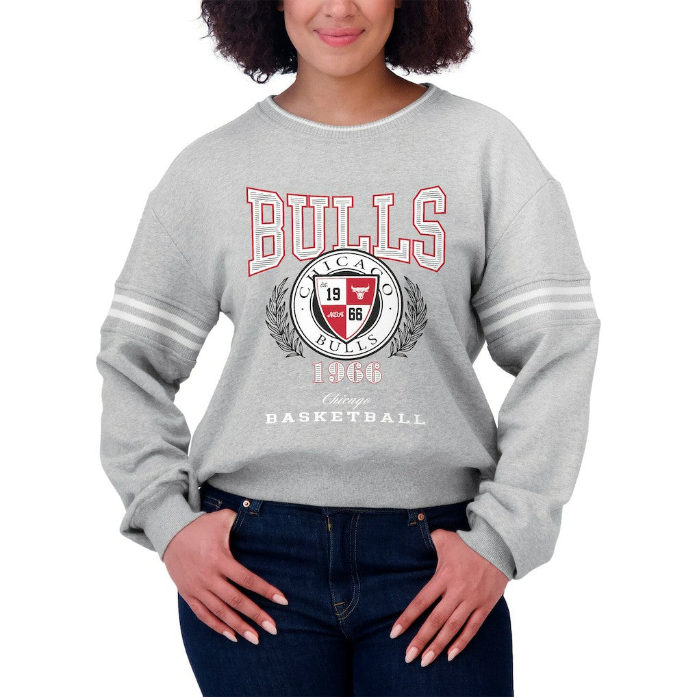 Chicago Bulls WEAR by Erin Andrews Women's French Terry Pullover Sweatshirt - Heather Gray for sale