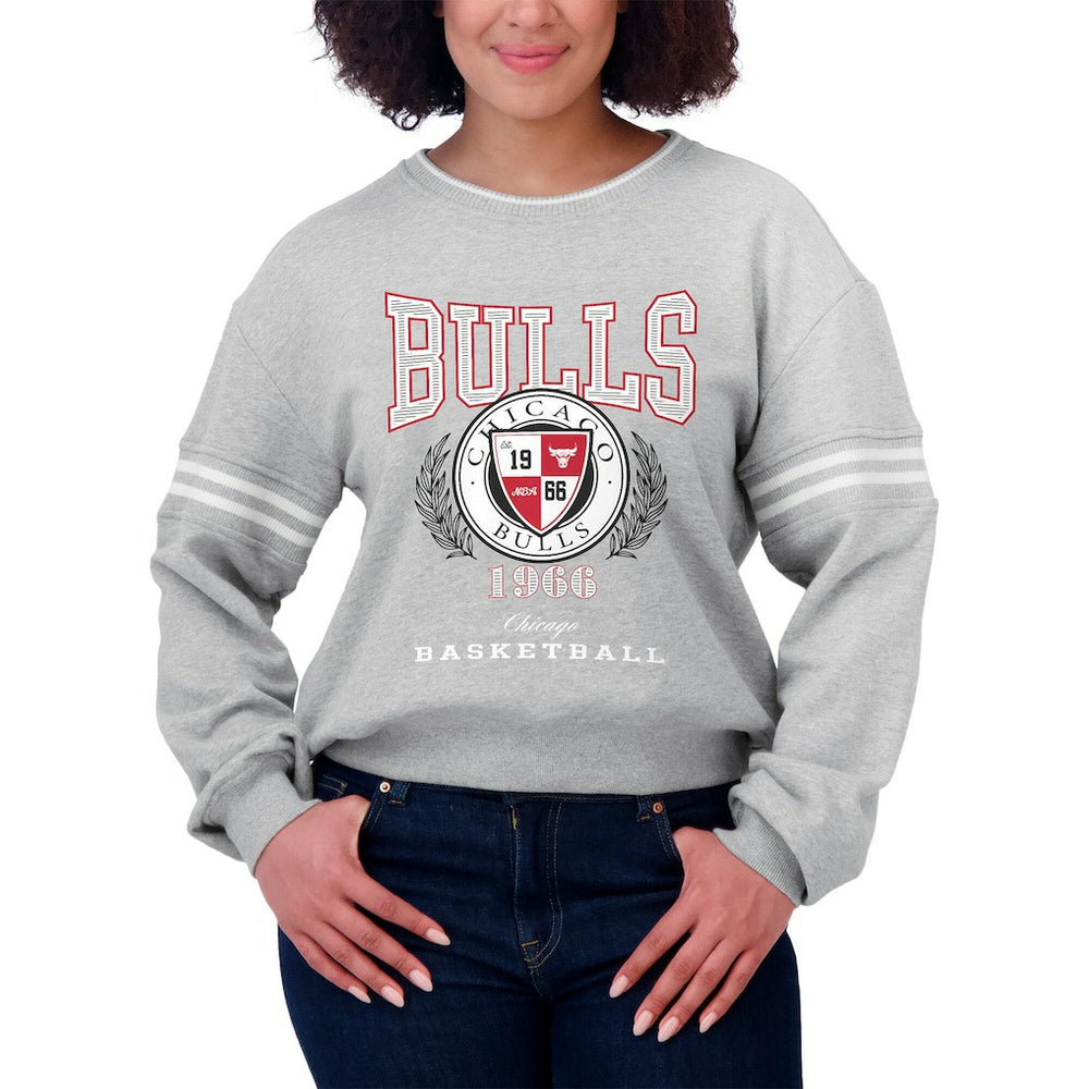 Chicago Bulls WEAR by Erin Andrews Women's French Terry Pullover Sweatshirt - Heather Gray for sale