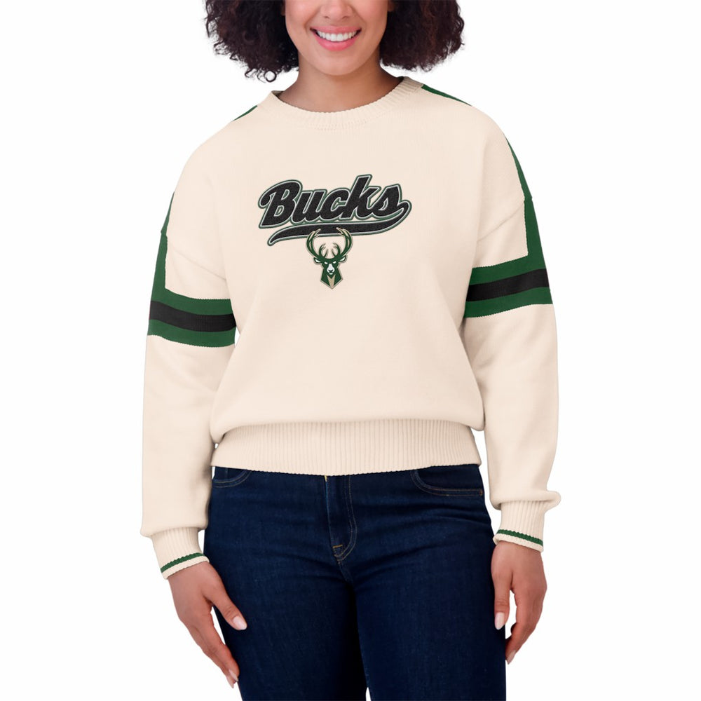 Milwaukee Bucks WEAR by Erin Andrews Women's Stripe Pullover Sweater - Cream cheap
