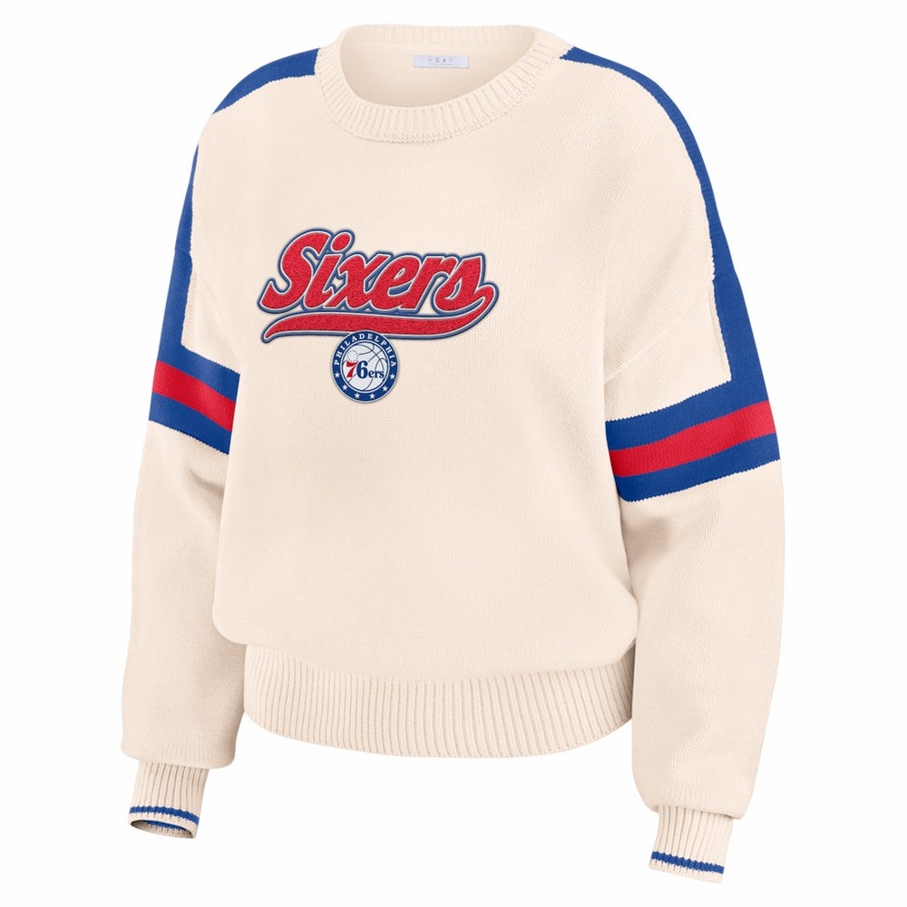 Philadelphia 76ers WEAR by Erin Andrews Women's Stripe Pullover Sweater - Cream shop
