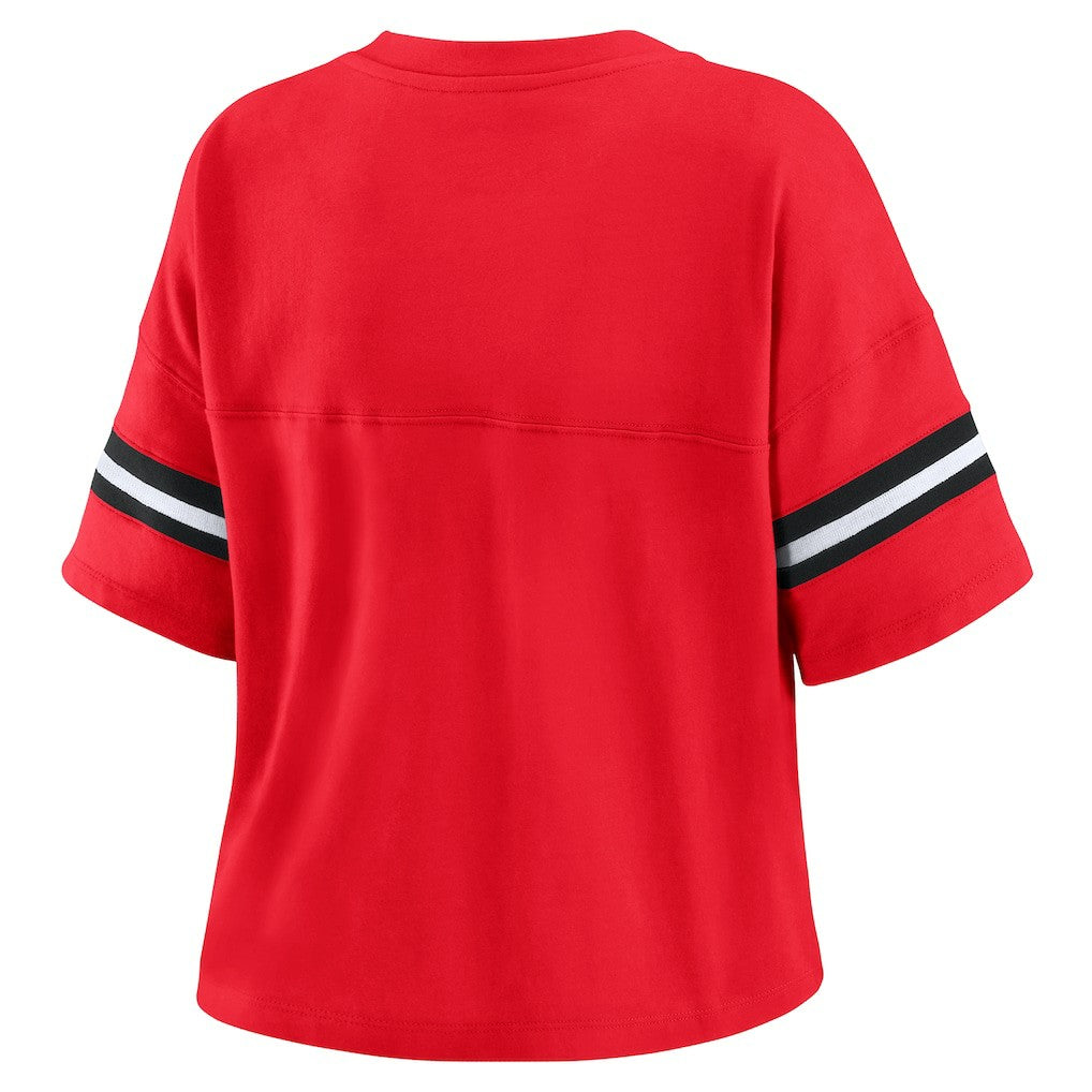 Chicago Bulls WEAR by Erin Andrews Women's Color Block Boxy V-Neck T-Shirt sale - Red online