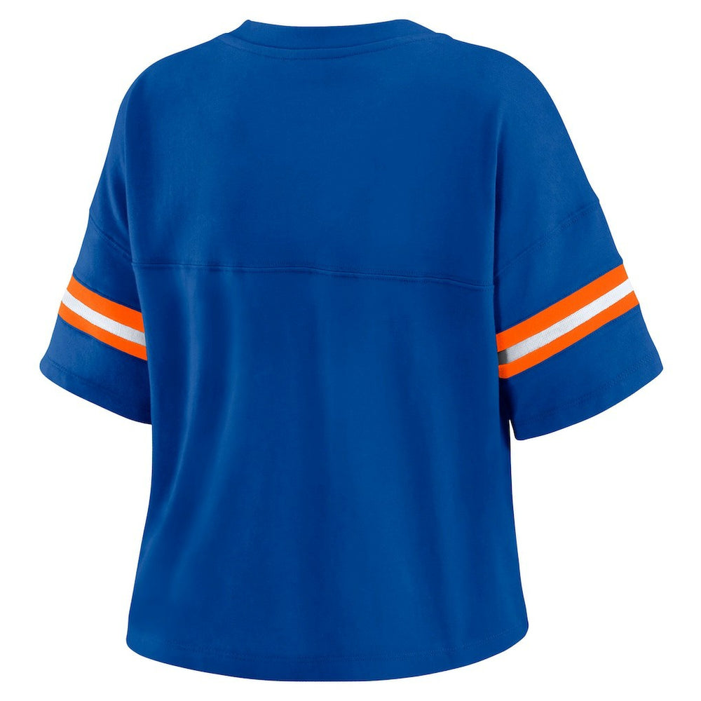 New York Knicks WEAR by Erin Andrews Women's Plus Size Color Block Boxy V-Neck T-Shirt - Blue sale
