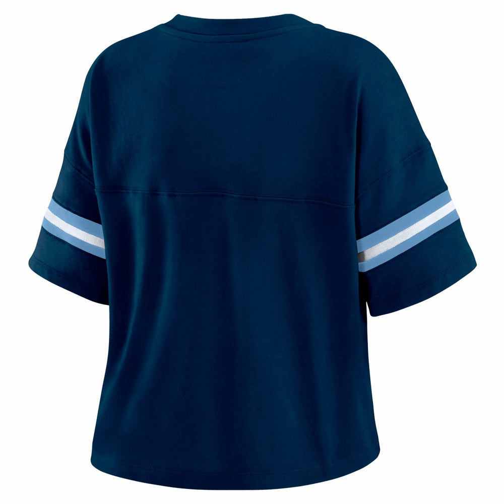Memphis Grizzlies WEAR by Erin Andrews Women's Plus Size Color Block Boxy V-Neck T-Shirt - Navy sale