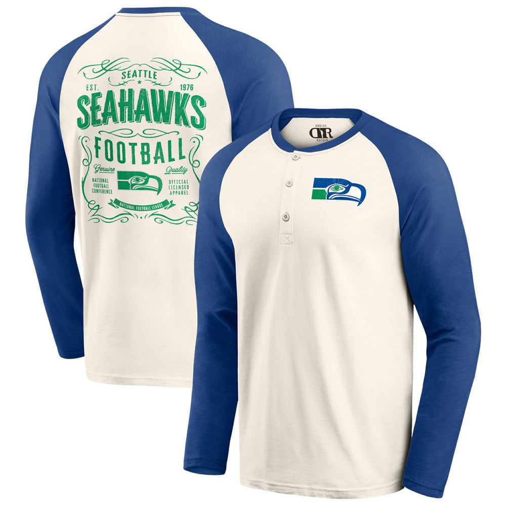 Seattle Seahawks Darius Rucker Collection Raglan Henley Long Sleeve T-Shirt - Cream/Royal cheap