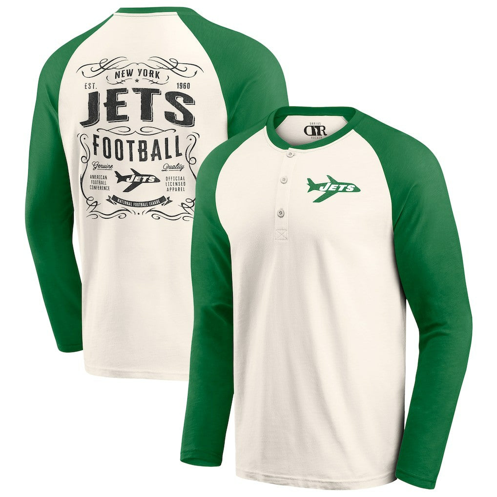 New York Jets Darius Rucker Collection Raglan Henley Long Sleeve T-Shirt - Cream/Green online