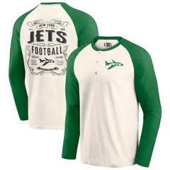 New York Jets Darius Rucker Collection Raglan Henley Long Sleeve T-Shirt - Cream/Green online