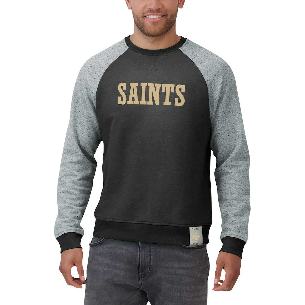 New Orleans Saints Darius Rucker Collection Colorblock Pullover Sweatshirt - Black/Heather Gray on sale