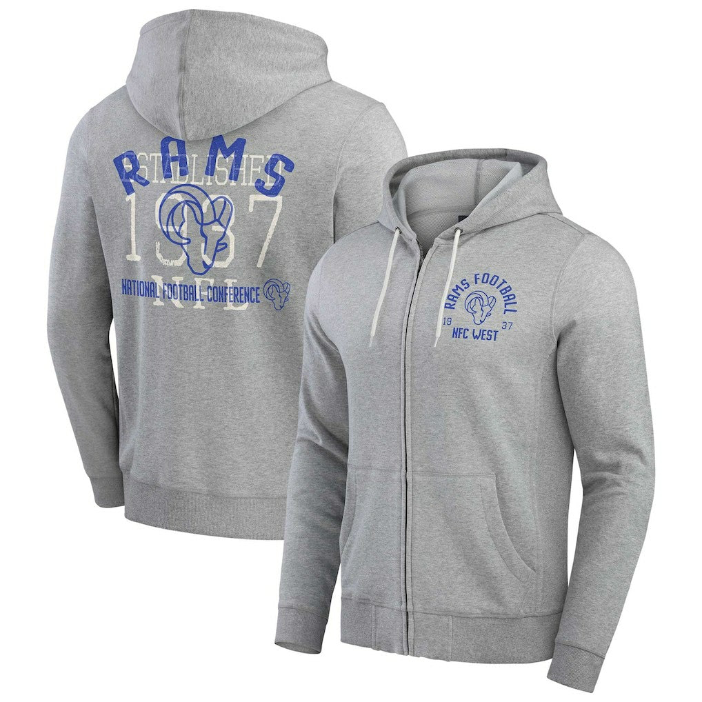 Los Angeles Rams Darius Rucker Collection Vintage Stripe Full-Zip Hoodie - Heather Gray on sale
