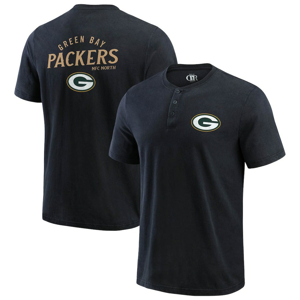 Green Bay Packers Darius Rucker Collection Washed Henley T-Shirt - Black for sale