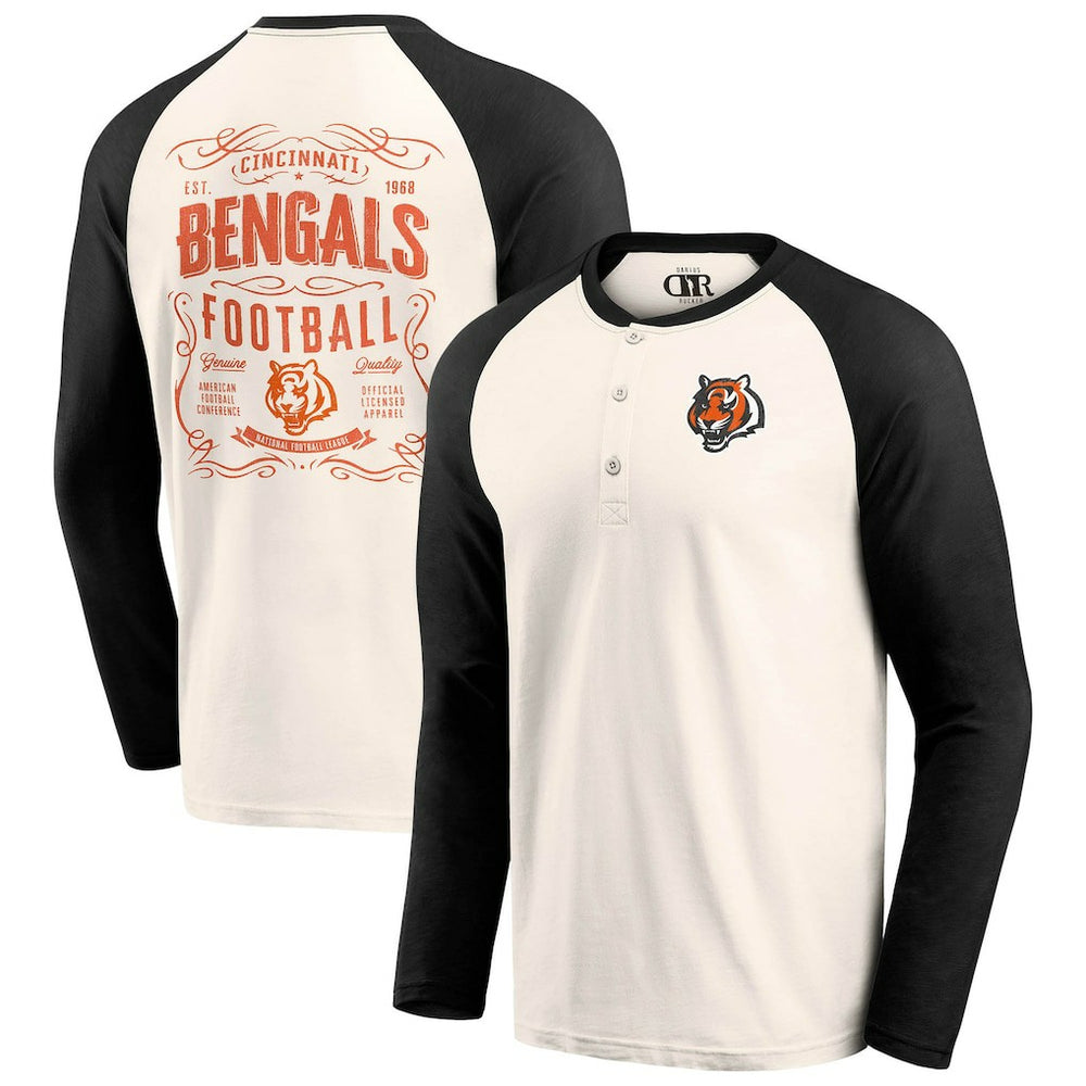 Cincinnati Bengals Darius Rucker Collection Raglan Henley T-Shirt - Cream/Black cheap