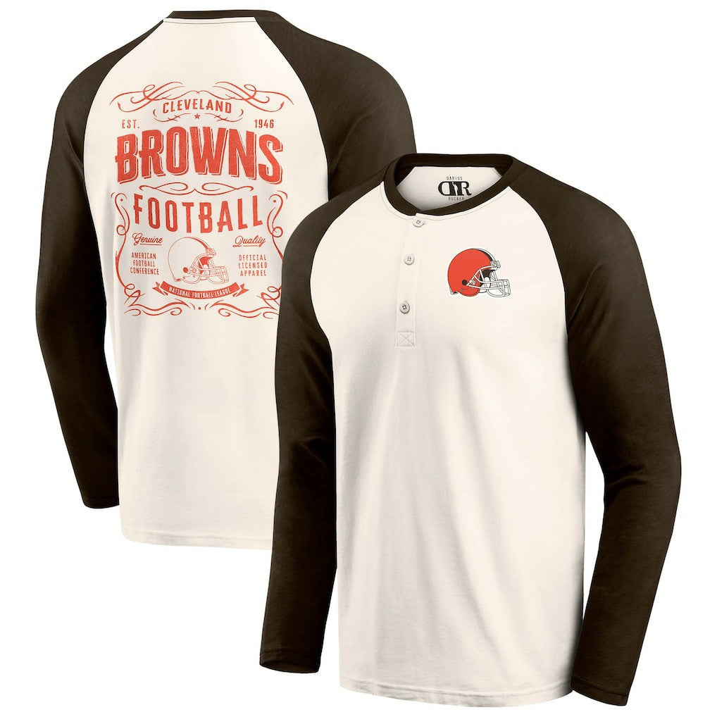 Cleveland Browns Darius Rucker Collection Raglan Henley T-Shirt - Cream/Brown outlet