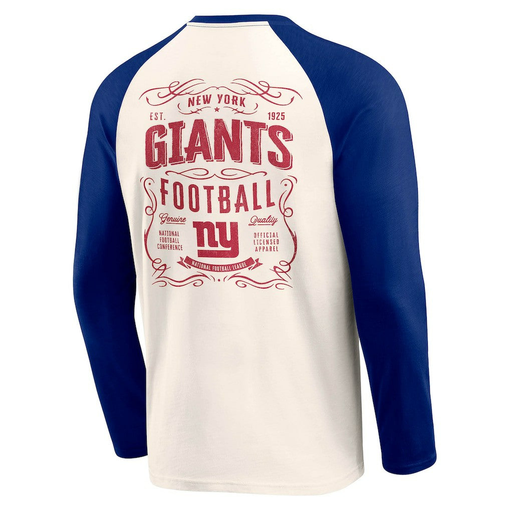 New York Giants Darius Rucker Collection Raglan Henley T-Shirt - Cream/Royal for sale