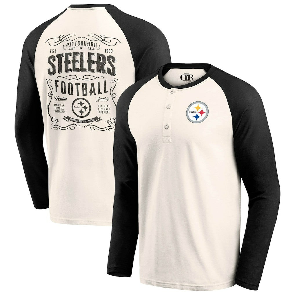 Pittsburgh Steelers Darius Rucker Collection Raglan Henley T-Shirt - Cream/Black online