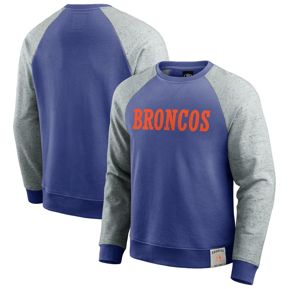 Denver Broncos Darius Rucker Collection Throwback Color Block Raglan Pullover Sweatshirt - Royal/Heather Gray sale