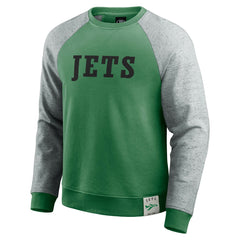 New York Jets Darius Rucker Collection Throwback Color Block Raglan Pullover Sweatshirt - Kelly Green/Heather Gray for sale
