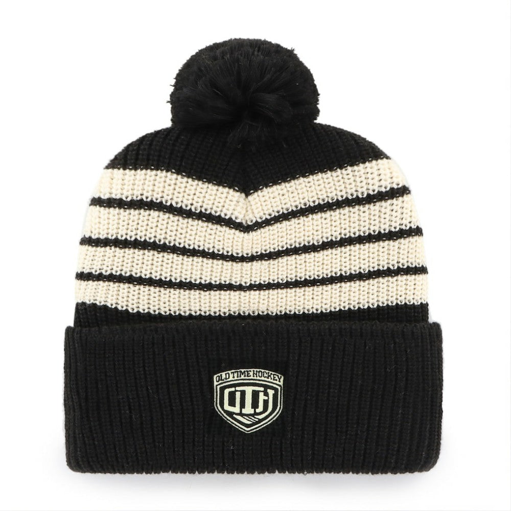 Chicago Blackhawks '47 Old Time Hockey Barn Cuffed Knit Hat with Pom - Black Hats
