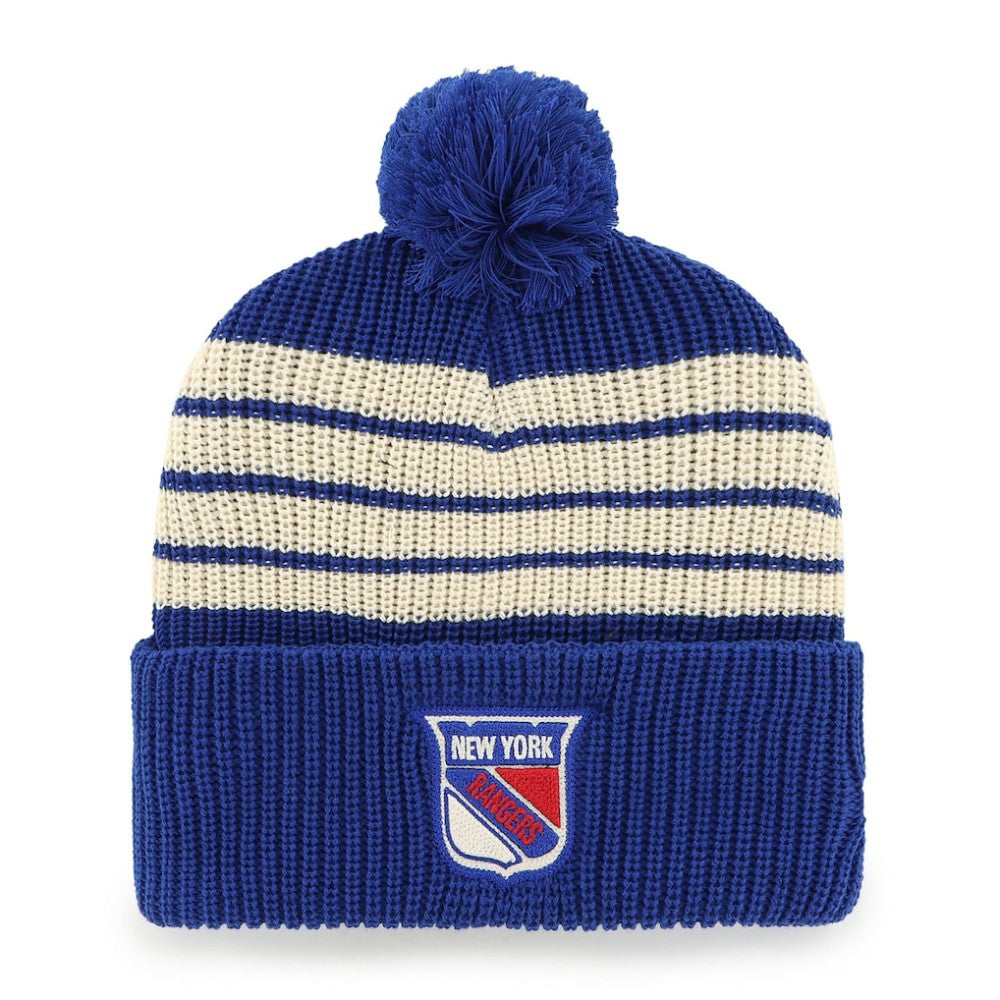 New York Rangers '47 Old Time Hockey Barn Cuffed Knit Hat with Pom - Blue Hats
